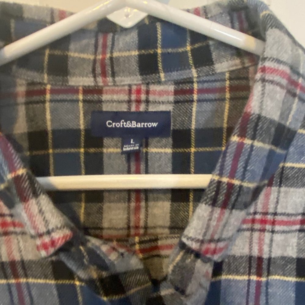 Croft & Barrow Plaid Cotton Fleece Button Up LARGE - Picture 2 of 4